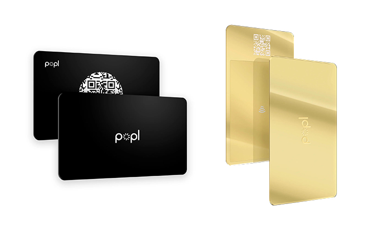 Zwei POPL NFC-Visitenkarten mit hochwertigem Material