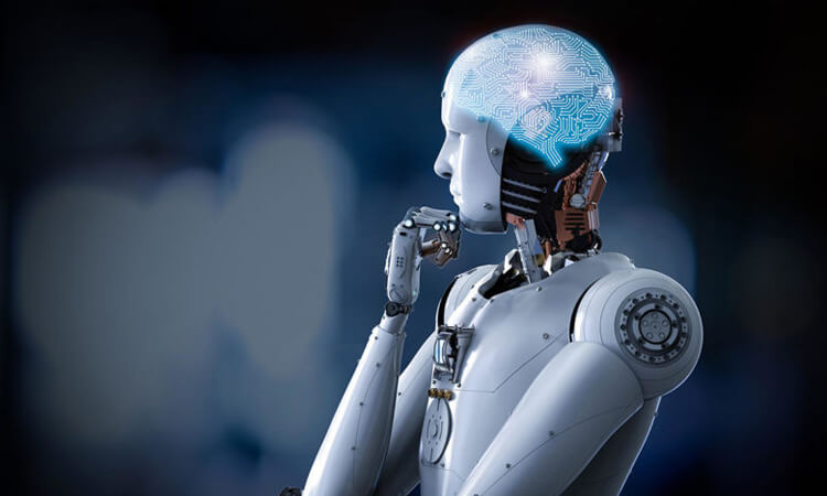 Ein Roboter kann nicht wie ein Mensch denken, auch wenn er in einer denkenden Pose ist.