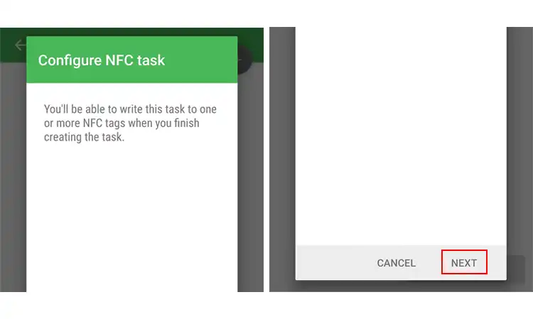 Tap Next to continue programming your NFC tag