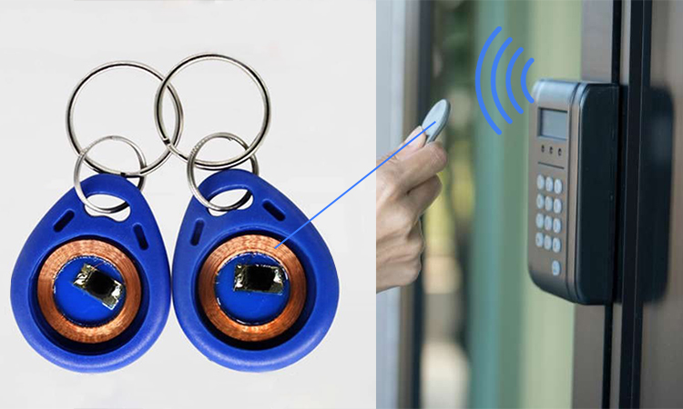 The chip inside the RFID key fob communicates with the reader