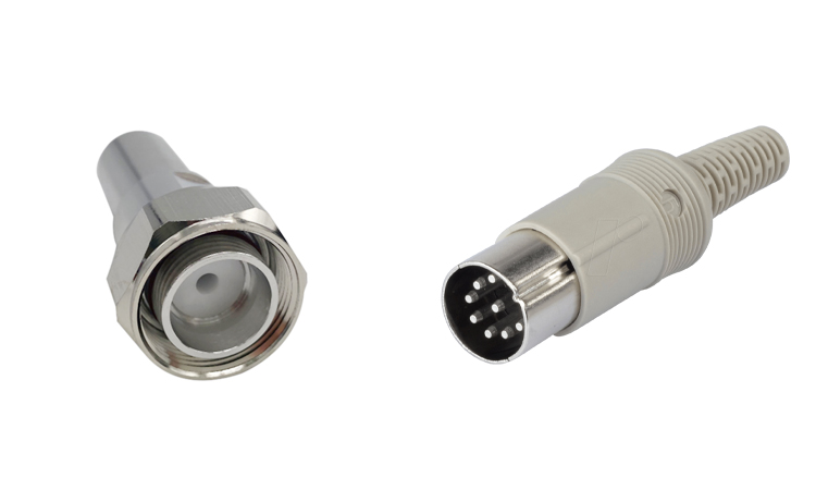 Uniquely shaped DIN and mini-DIN coaxial connectors