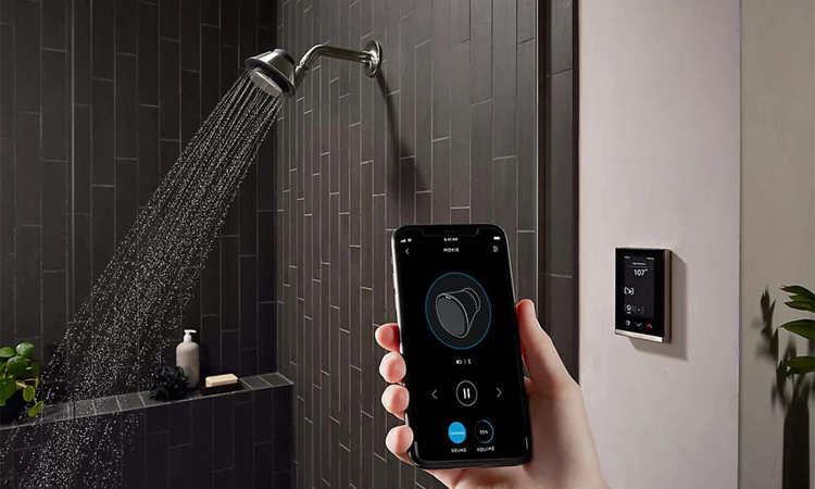 Through the app you can control the temperature of the shower, the intensity of the spray