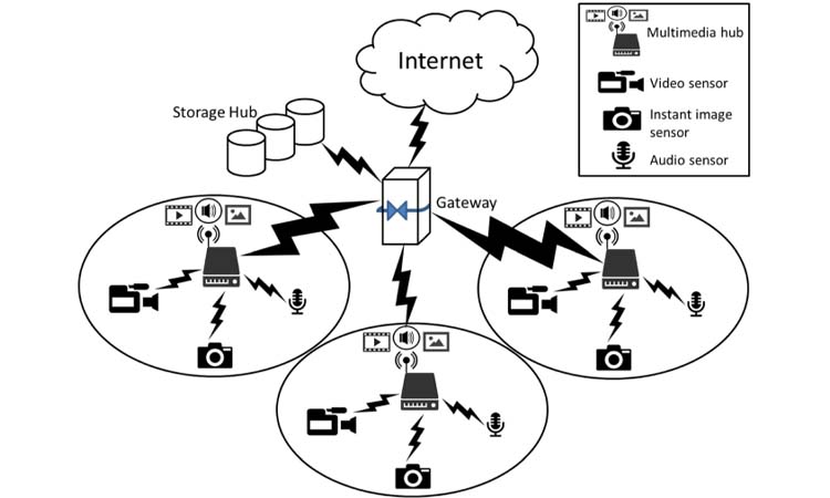 Multimedia wireless sensor networks with the ability to sense and transmit audio and video