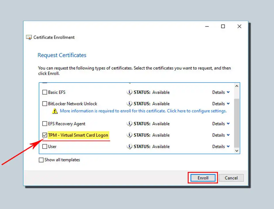 Selecting a Virtual Smart Card Login Policy