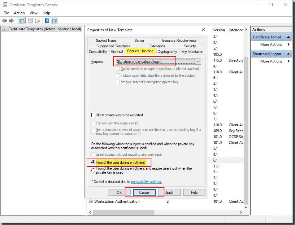 Set up template usage and user registration on the request tab