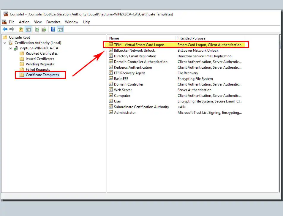 Stop and start the certificate service on the CA before proceeding