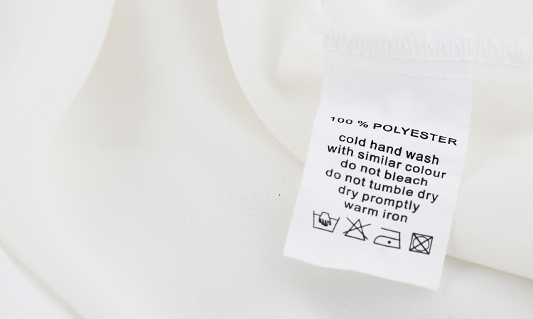 Washing instructions label on textiles