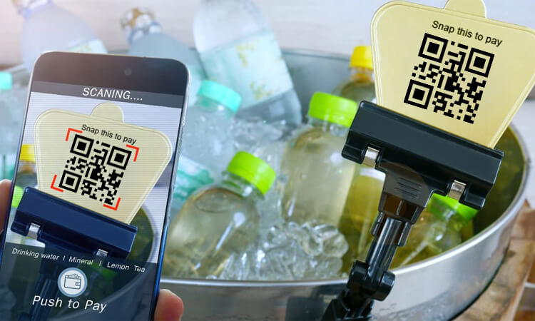 Consumers pay by scanning the qr code tag on the front of the product
