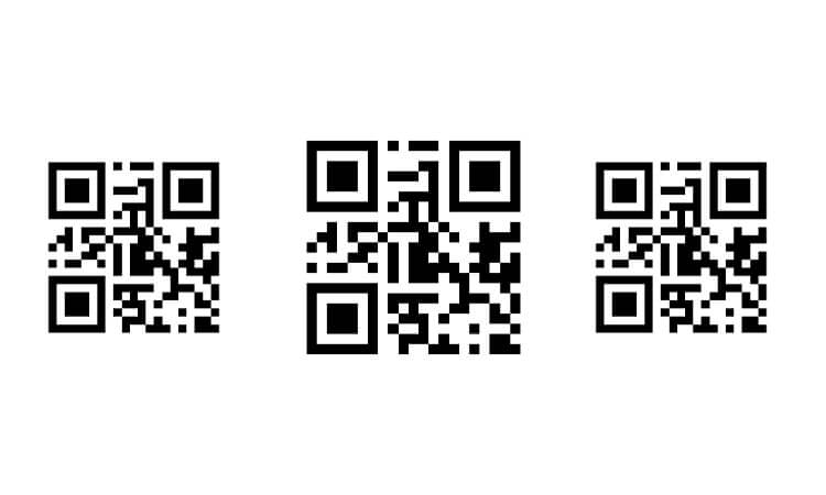 Three types of qr code labels in different forms