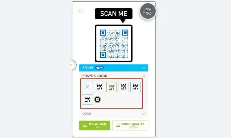 customize the qr code’s design, color, and shape