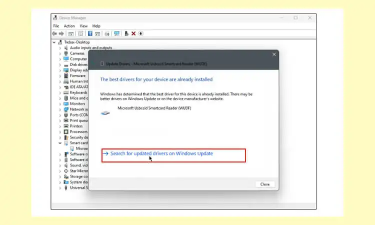 нажмите «Поиск обновленного драйвера в Центре обновления Windows», чтобы проверить наличие доступных обновлений.